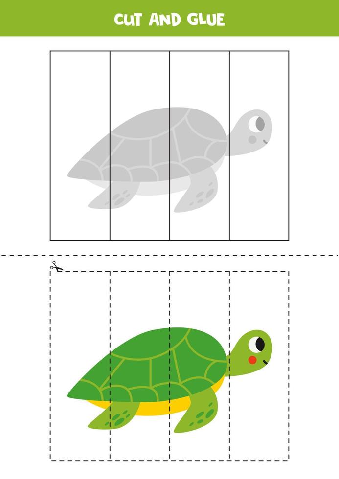 Cut and glue game for kids. Cute sea turtle. vector