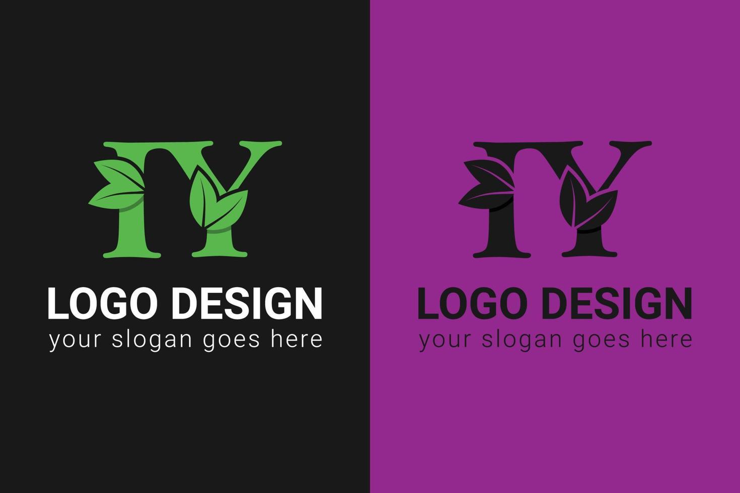 Ecology IY letters logo with green leaf. IY letters eco logo with leaf. Vector typeface for nature posters, eco friendly emblem, vegan identity, herbal and botanical cards etc.