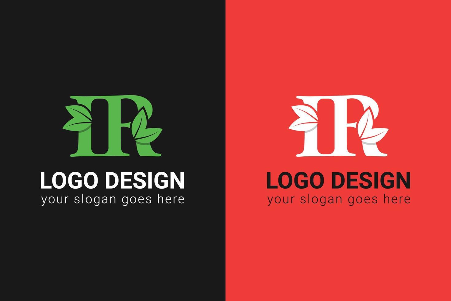 Ecology IR letters logo with green leaf. IR letters eco logo with leaf. Vector typeface for nature posters, eco friendly emblem, vegan identity, herbal and botanical cards etc.