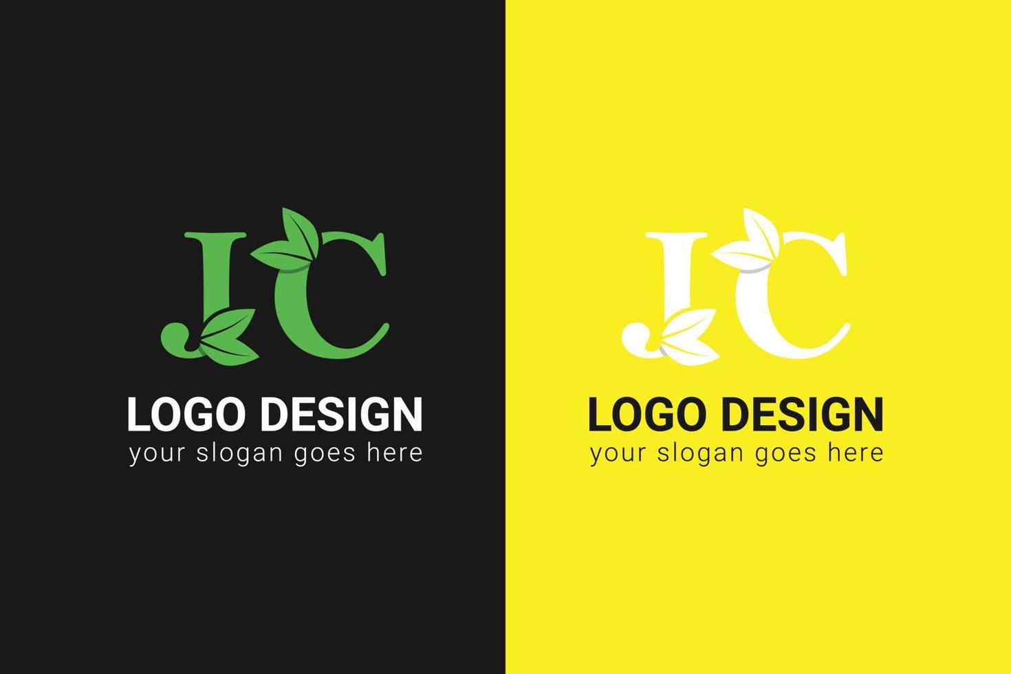 Ecology JC letters logo with green leaf. JC letters eco logo with leaf. Vector typeface for nature posters, eco friendly emblem, vegan identity, herbal and botanical cards etc.