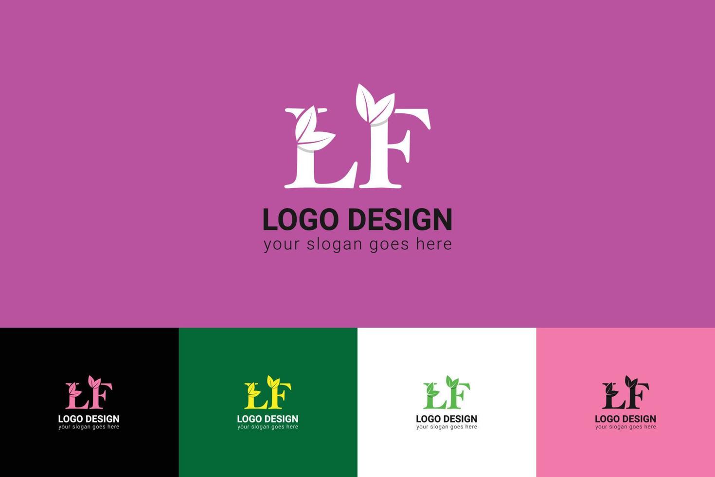 LF letters eco logo with green leaf. Ecology letter logo. Vector typeface for nature posters, eco friendly emblem, vegan identity, herbal and botanical cards etc.