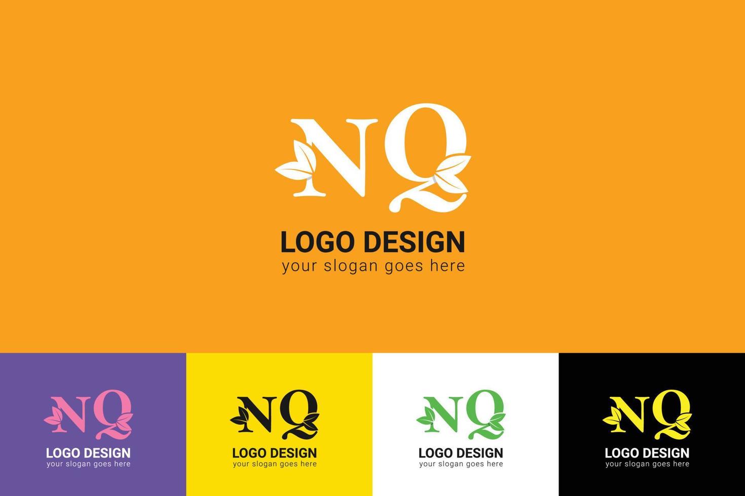 NQ letters eco logo with green leaf. Ecology letter logo. Vector typeface for nature posters, eco friendly emblem, vegan identity, herbal and botanical cards etc.
