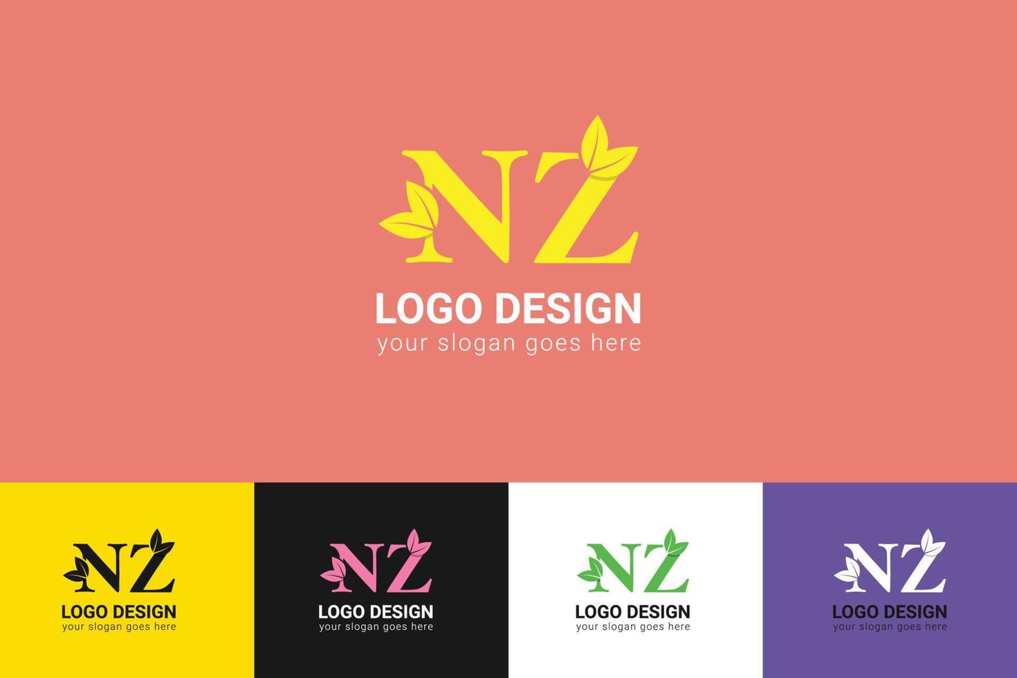 NZ letters eco logo with green leaf. Ecology letter logo. Vector typeface for nature posters, eco friendly emblem, vegan identity, herbal and botanical cards etc.