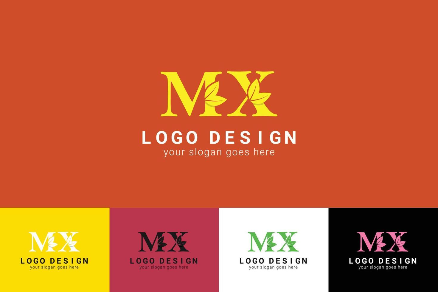 MX letters eco logo with green leaf. Ecology letter logo. Vector typeface for nature posters, eco friendly emblem, vegan identity, herbal and botanical cards etc.