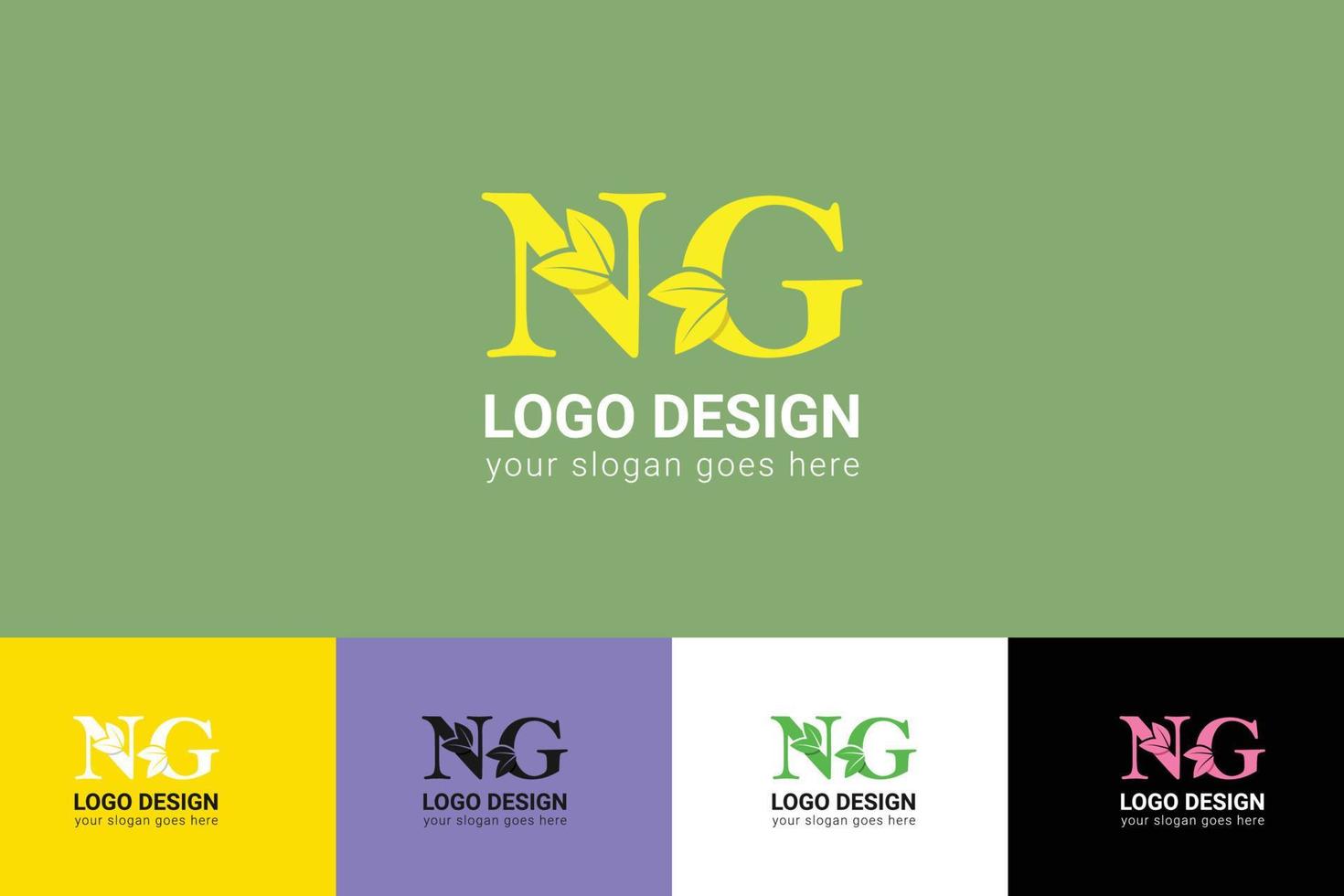 NG letters eco logo with green leaf. Ecology letter logo. Vector typeface for nature posters, eco friendly emblem, vegan identity, herbal and botanical cards etc.
