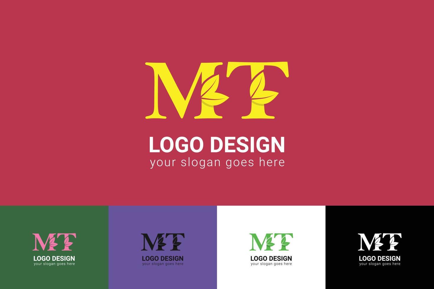 MT letters eco logo with green leaf. Ecology letter logo. Vector typeface for nature posters, eco friendly emblem, vegan identity, herbal and botanical cards etc.