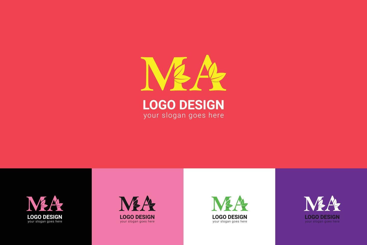 MA letters eco logo with green leaf. Ecology letter logo. Vector typeface for nature posters, eco friendly emblem, vegan identity, herbal and botanical cards etc.