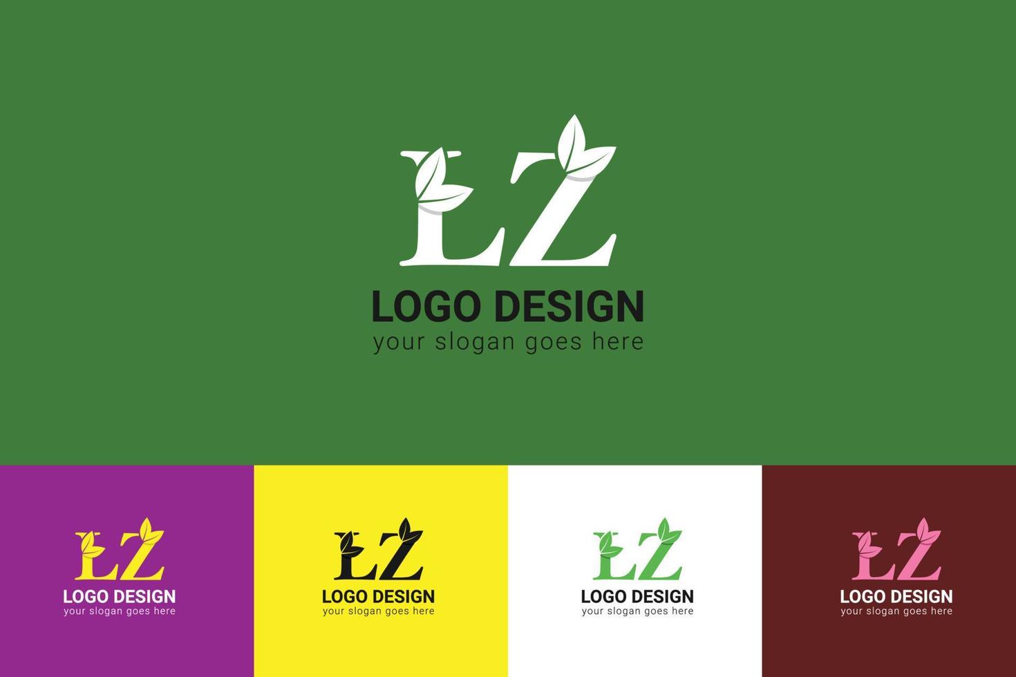 LZ letters eco logo with green leaf. Ecology letter logo. Vector typeface for nature posters, eco friendly emblem, vegan identity, herbal and botanical cards etc.
