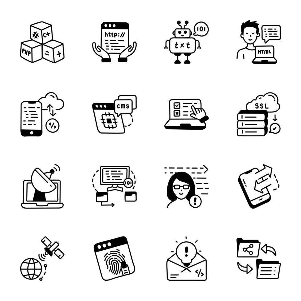 Icon Bundle of Development And Programming Doodles vector