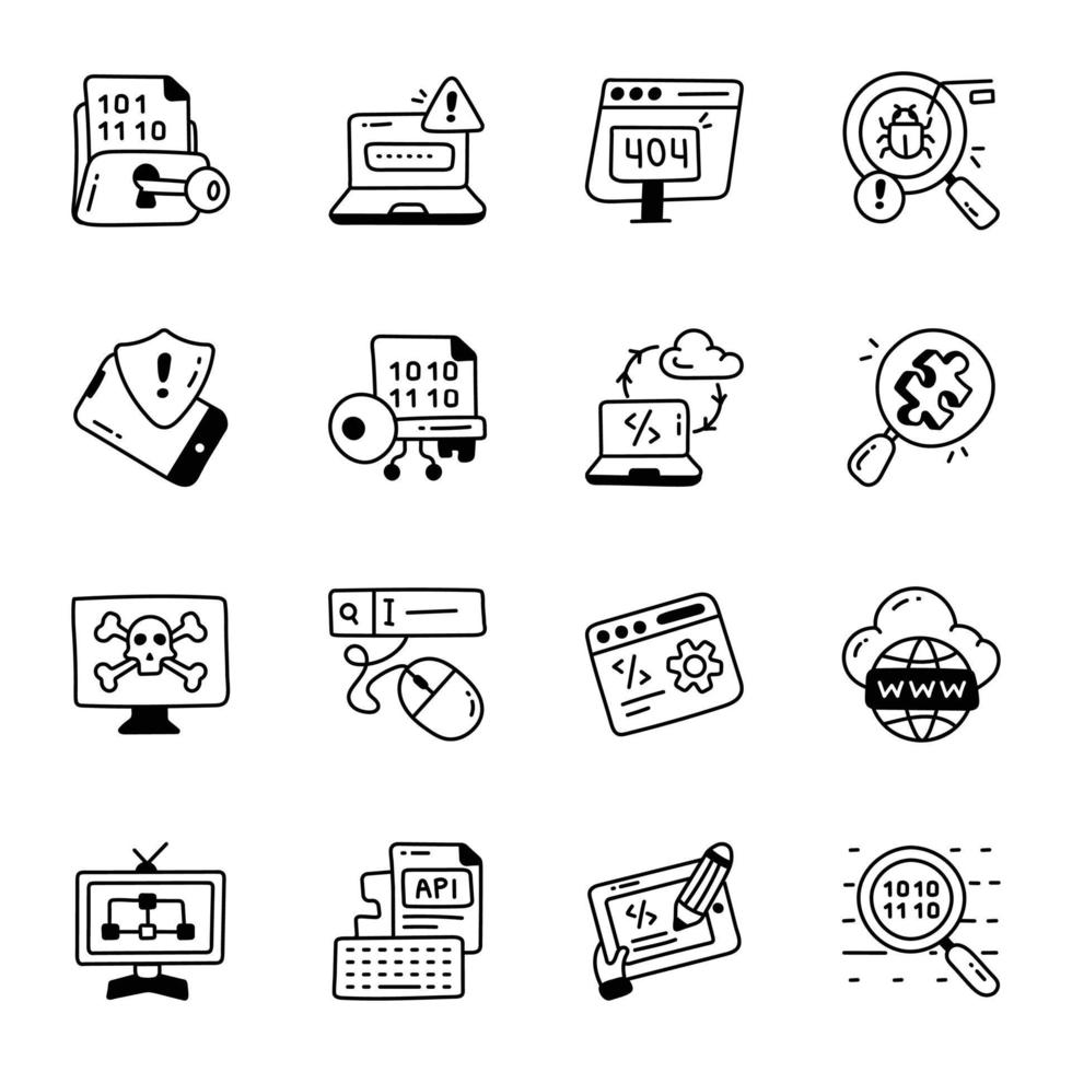 Collection of Web Threats and Security Doodles vector