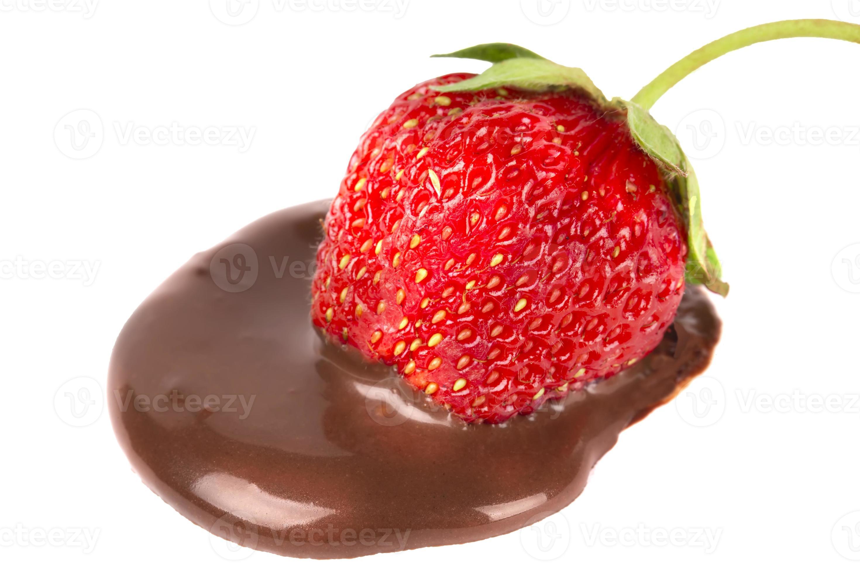 Strawberries with chocolate dipping isolated on white. Chocolate