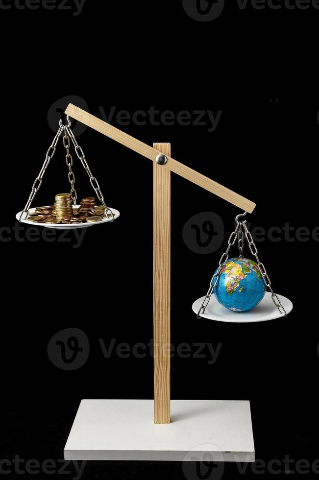 Weighing money and globe photo