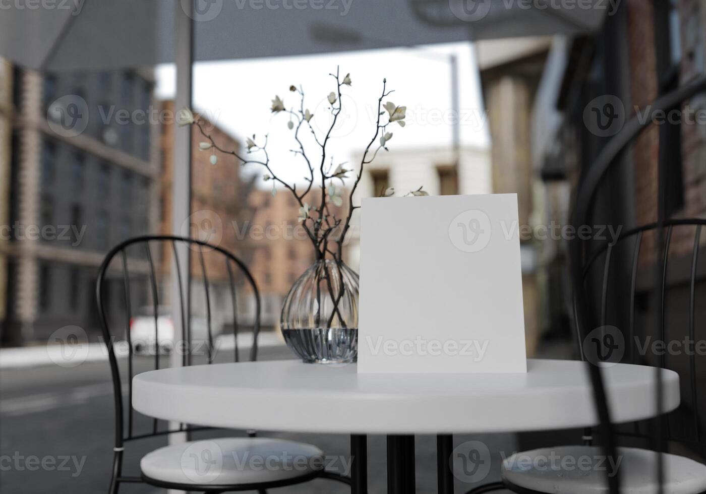 3D mockup blank menu board on table of coffee shop rendering photo