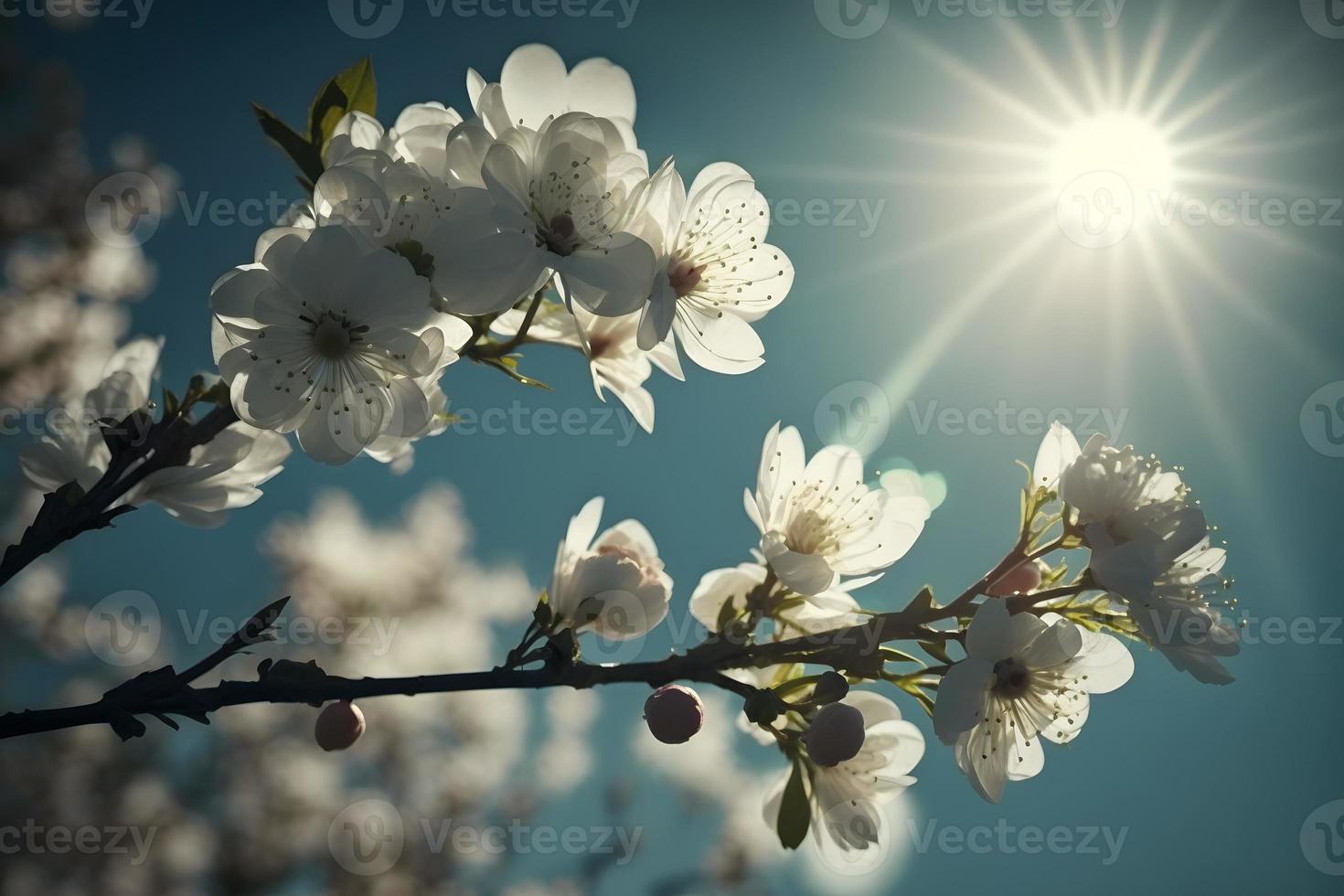 fotos primavera floreciente - blanco flores y luz de sol en el cielo, fotografía