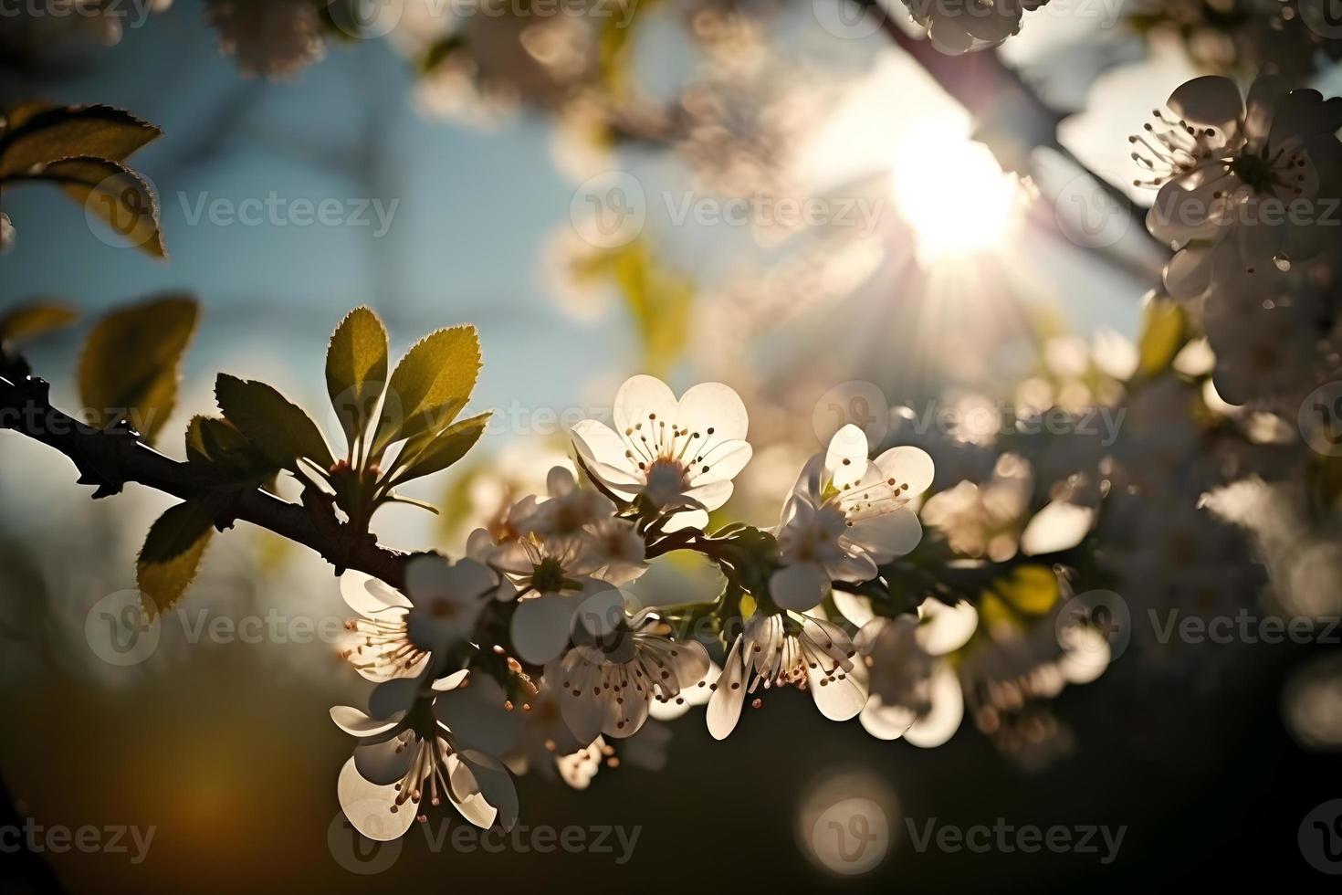 fotos primavera floreciente - blanco flores y luz de sol en el cielo, fotografía