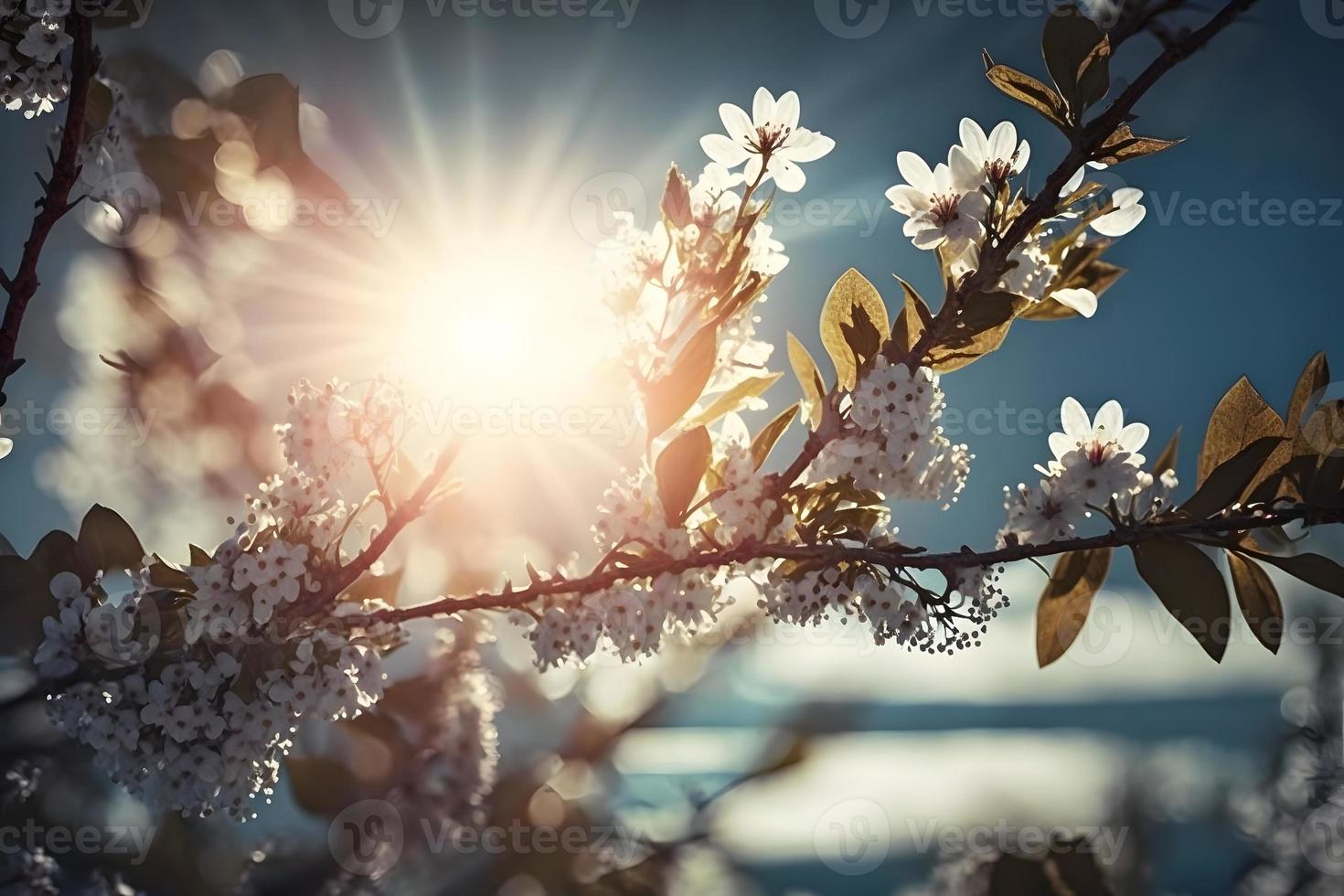 fotos primavera floreciente - blanco flores y luz de sol en el cielo, fotografía