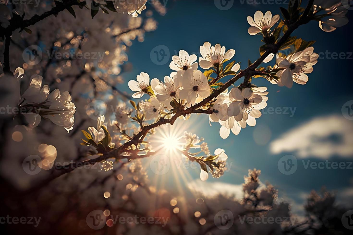 fotos primavera floreciente - blanco flores y luz de sol en el cielo, fotografía