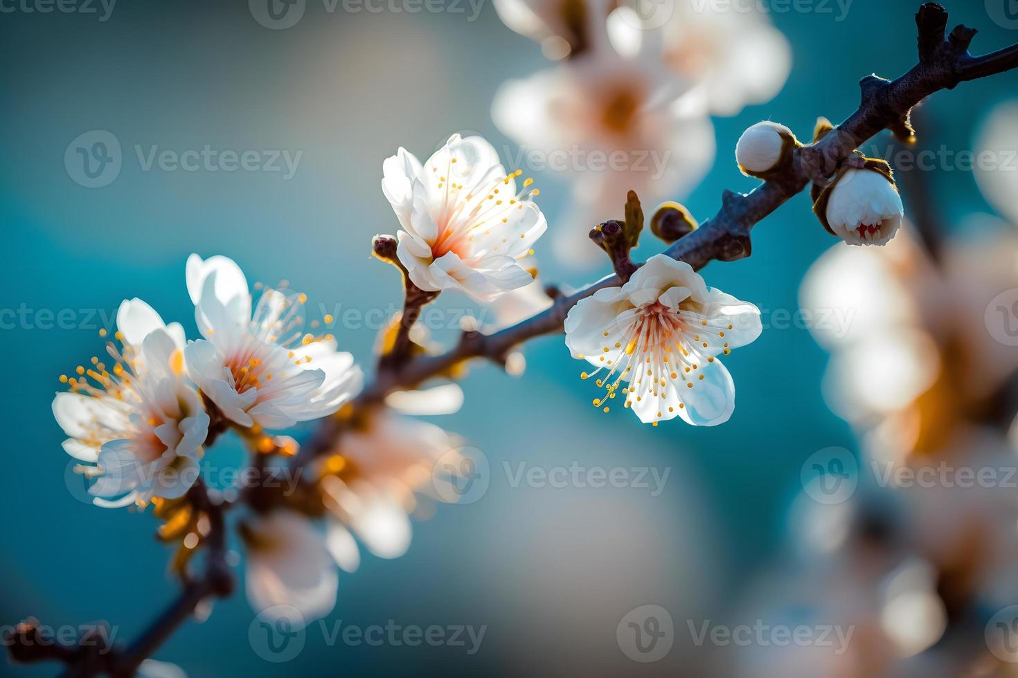 Photos Beautiful floral spring abstract background of nature. Branches of blossoming apricot macro with soft focus on gentle light blue sky background