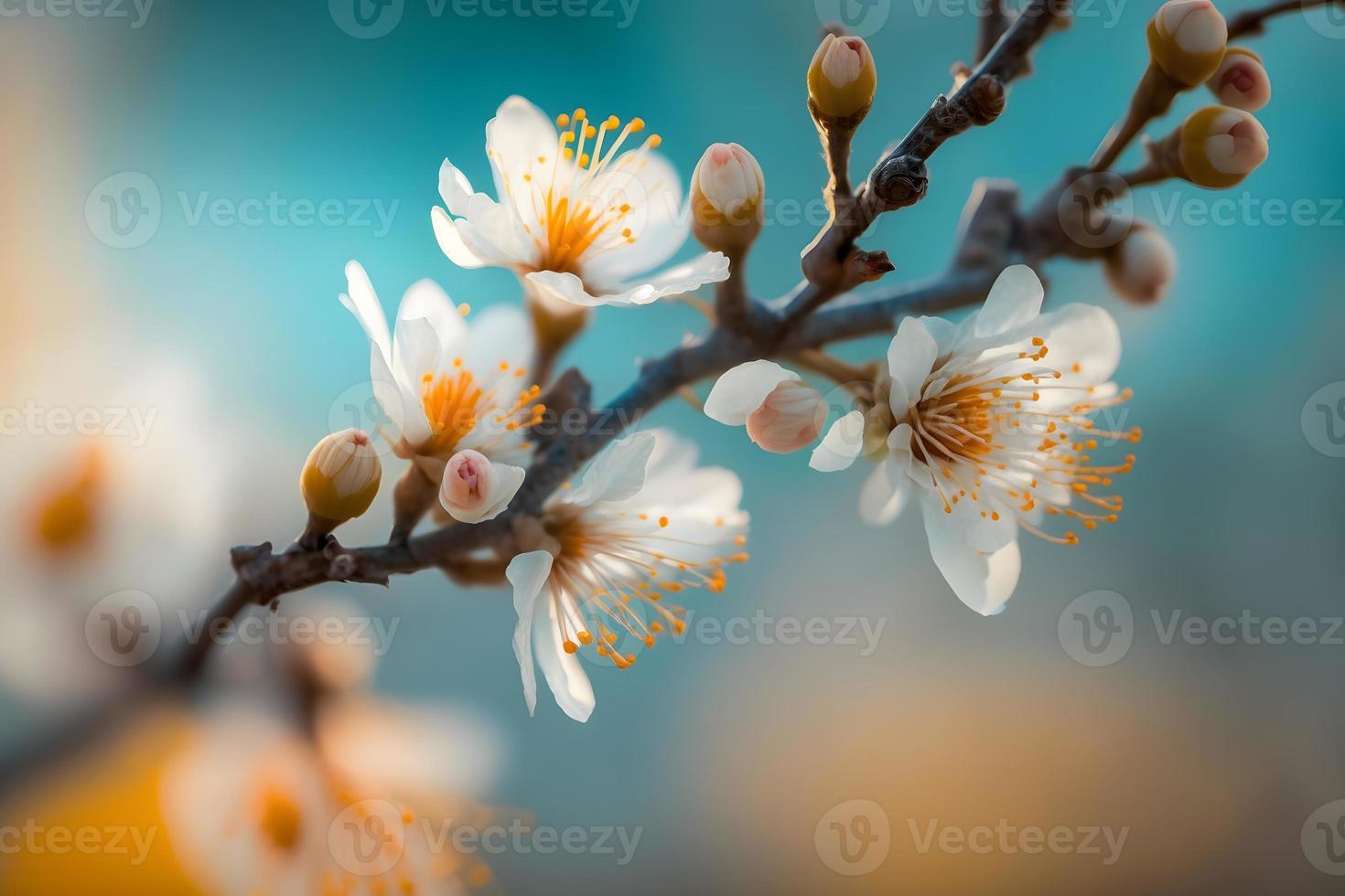 Photos Beautiful floral spring abstract background of nature. Branches of blossoming apricot macro with soft focus on gentle light blue sky background
