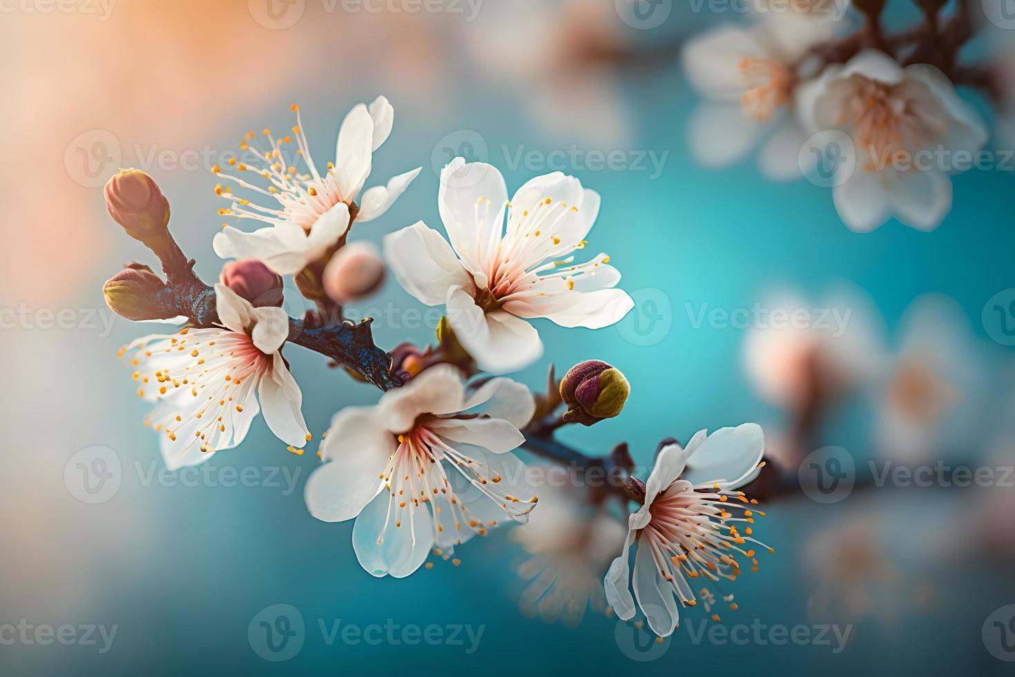 Photos Beautiful floral spring abstract background of nature. Branches of blossoming apricot macro with soft focus on gentle light blue sky background