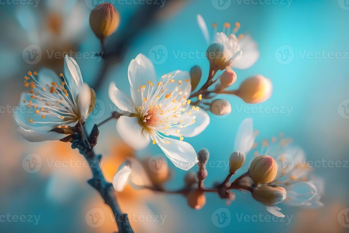 Photos Beautiful floral spring abstract background of nature. Branches of blossoming apricot macro with soft focus on gentle light blue sky background