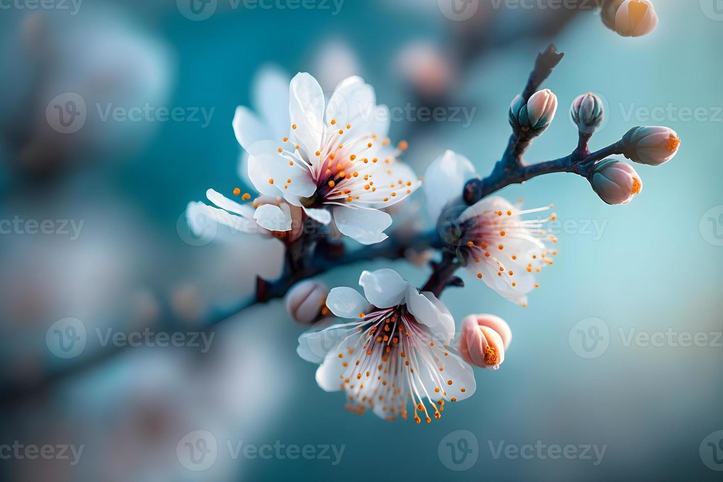 Photos Beautiful floral spring abstract background of nature. Branches of blossoming apricot macro with soft focus on gentle light blue sky background