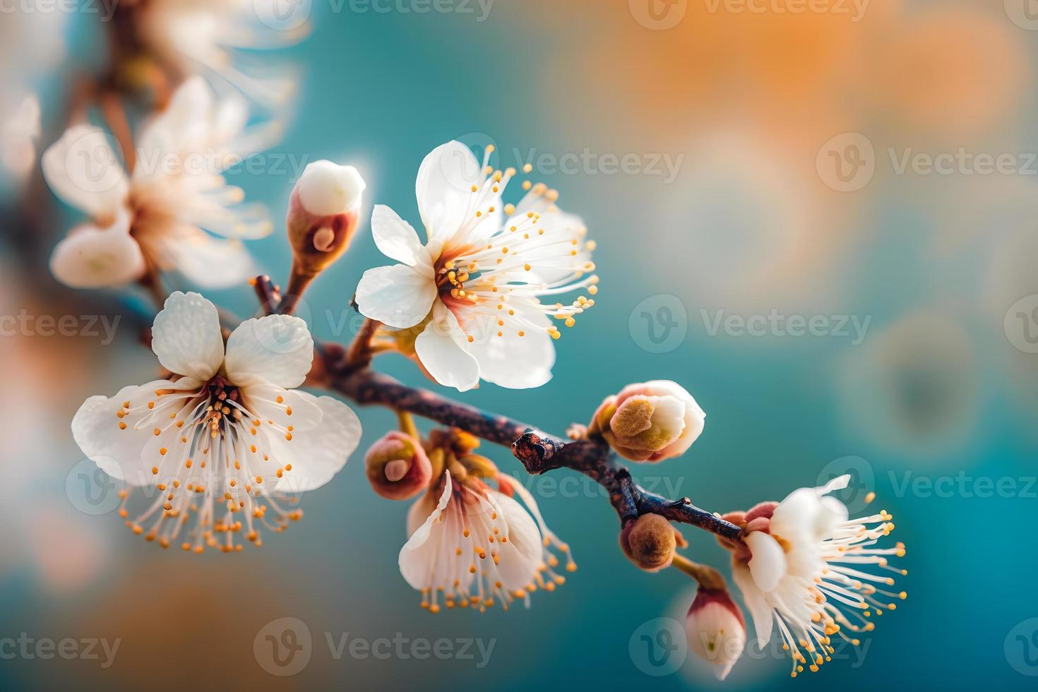 Photos Beautiful floral spring abstract background of nature. Branches of blossoming apricot macro with soft focus on gentle light blue sky background