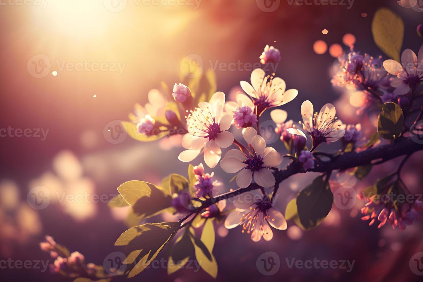 Spring blossom background. Nature scene with blooming tree and sun flare. Spring flowers. Beautiful orchard Photography photo