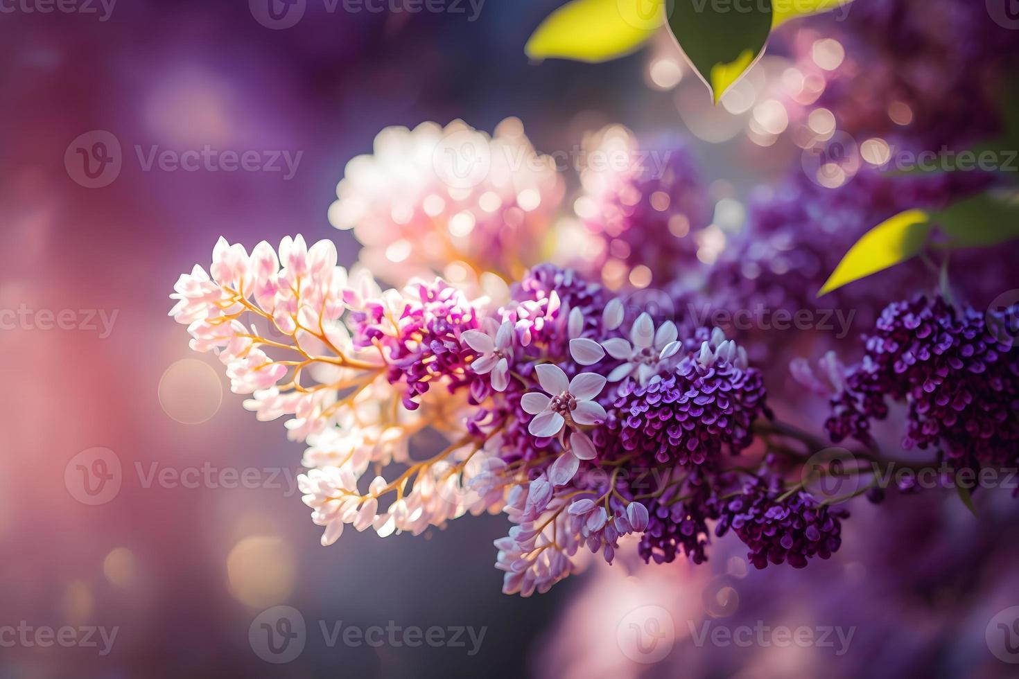 Lilac flowers spring blossom, sunny day light bokeh background photo