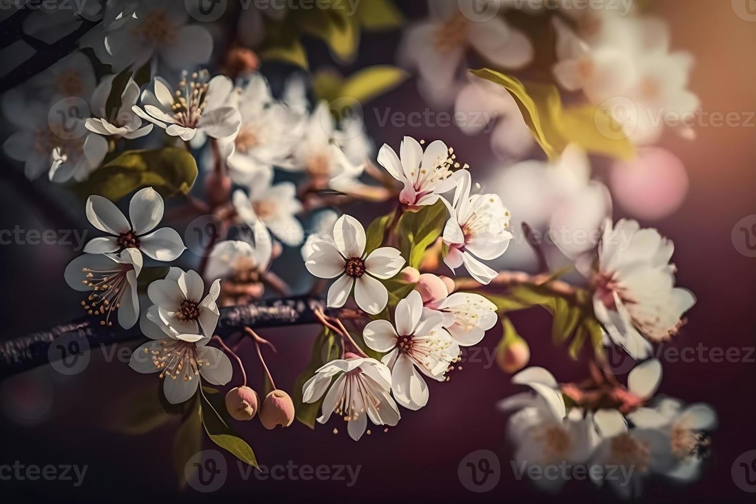 Beautiful cherry tree with tender flowers. Amazing spring blossom photo