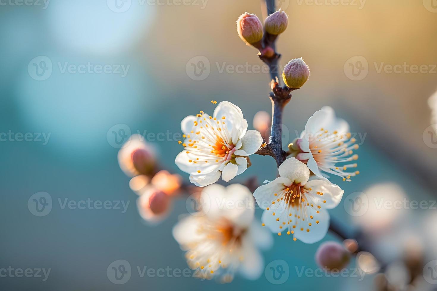 Photos Beautiful floral spring abstract background of nature. Branches of blossoming apricot macro with soft focus on gentle light blue sky background