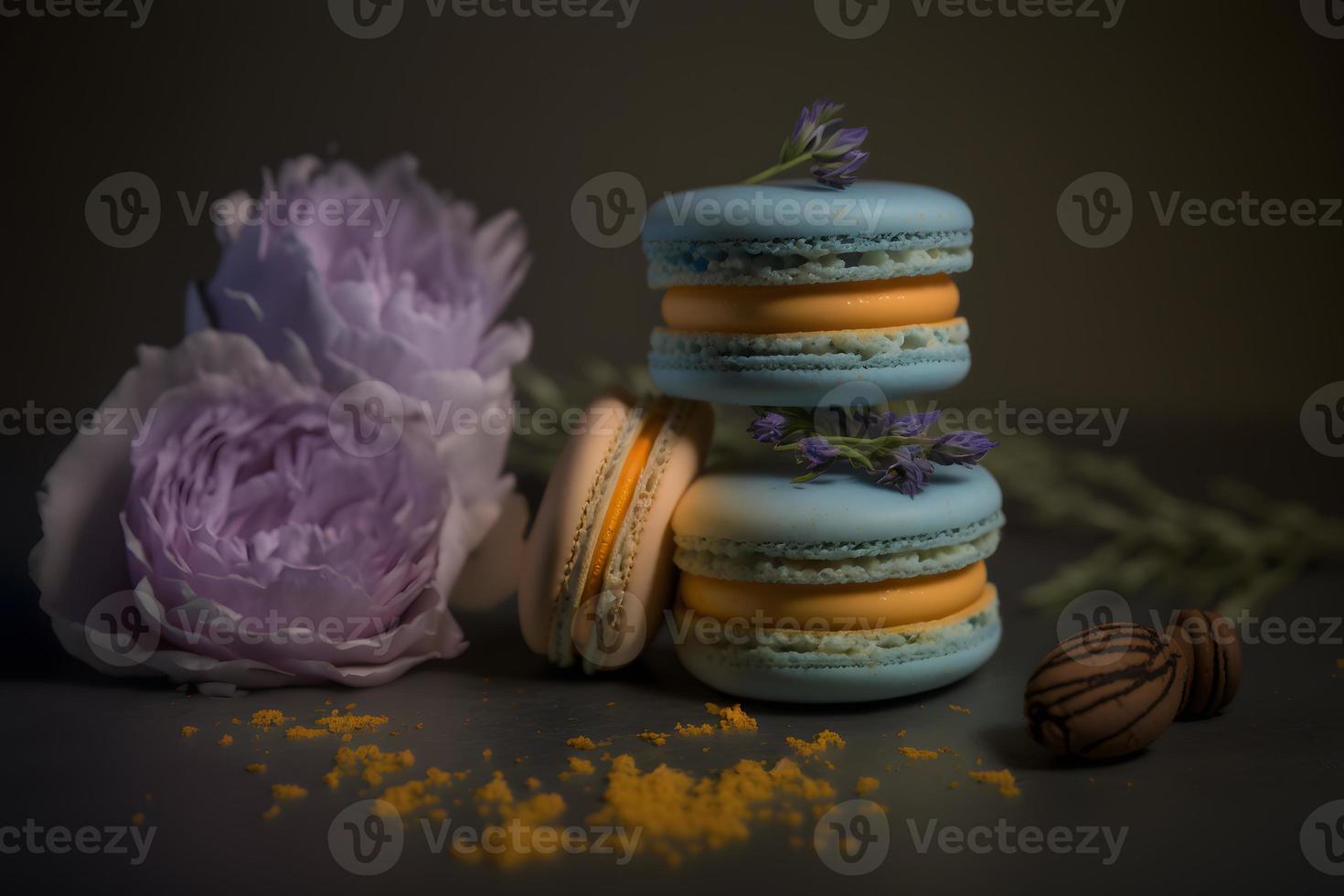 dulce y hermosa macarrones de flor sabor. flor sabor postre comida fotografía foto