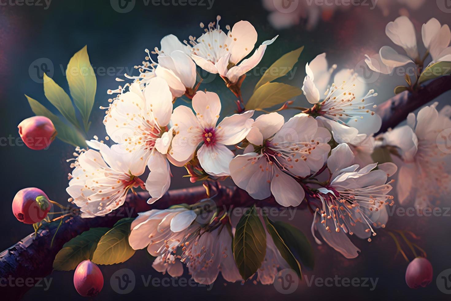 Beautiful cherry tree with tender flowers. Amazing spring blossom photo