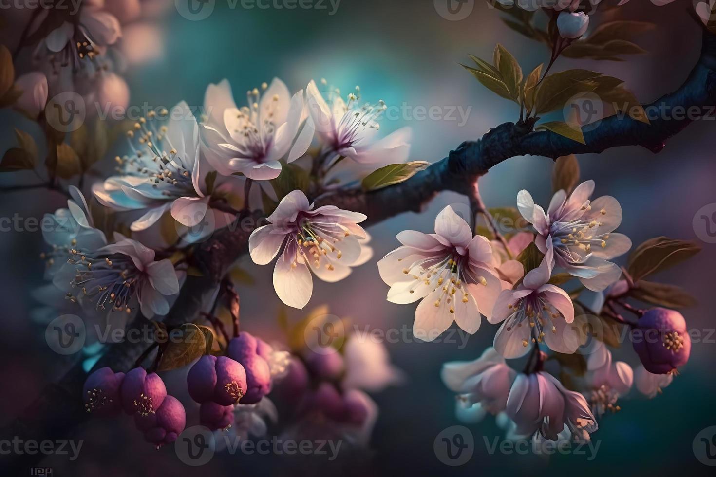 Beautiful cherry tree with tender flowers. Amazing spring blossom photo