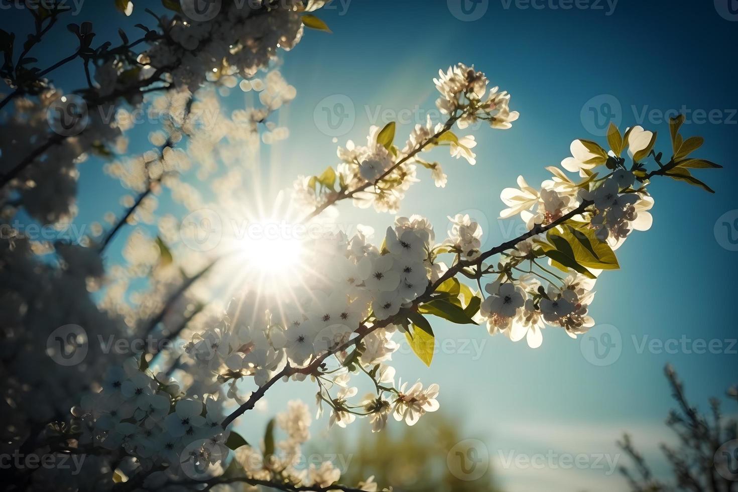 fotos primavera floreciente - blanco flores y luz de sol en el cielo, fotografía