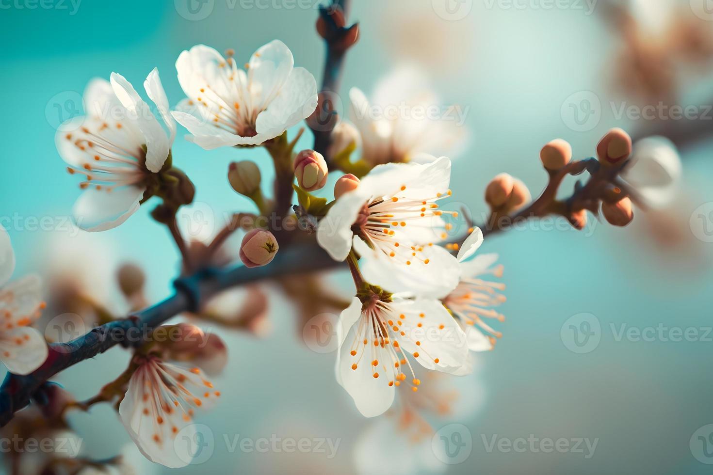 Photos Beautiful floral spring abstract background of nature. Branches of blossoming apricot macro with soft focus on gentle light blue sky background