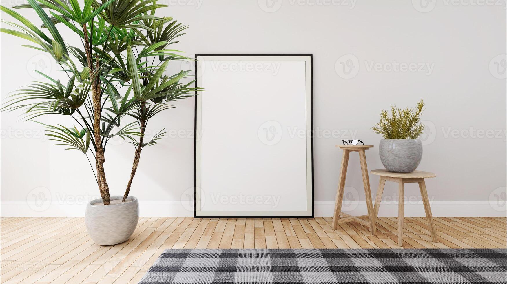 3D interoir design for bedroom and mockup frame photo