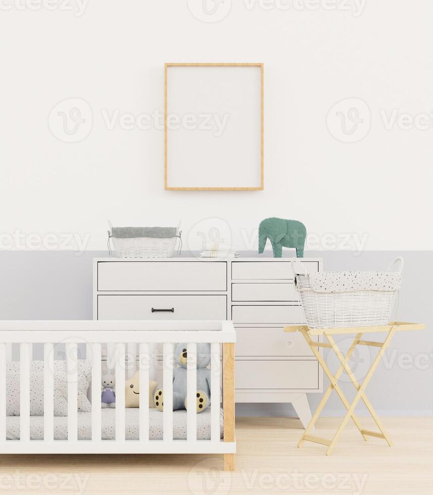 3D mockup photo frame in chidren room rendering