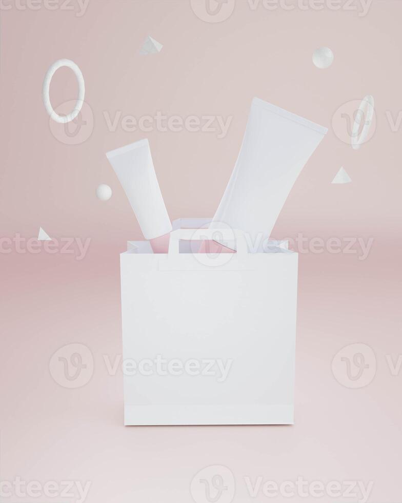 A mock up of realistic blank cosmetic tube isolated on bright pink background, 3d rendering , 3D illustration photo