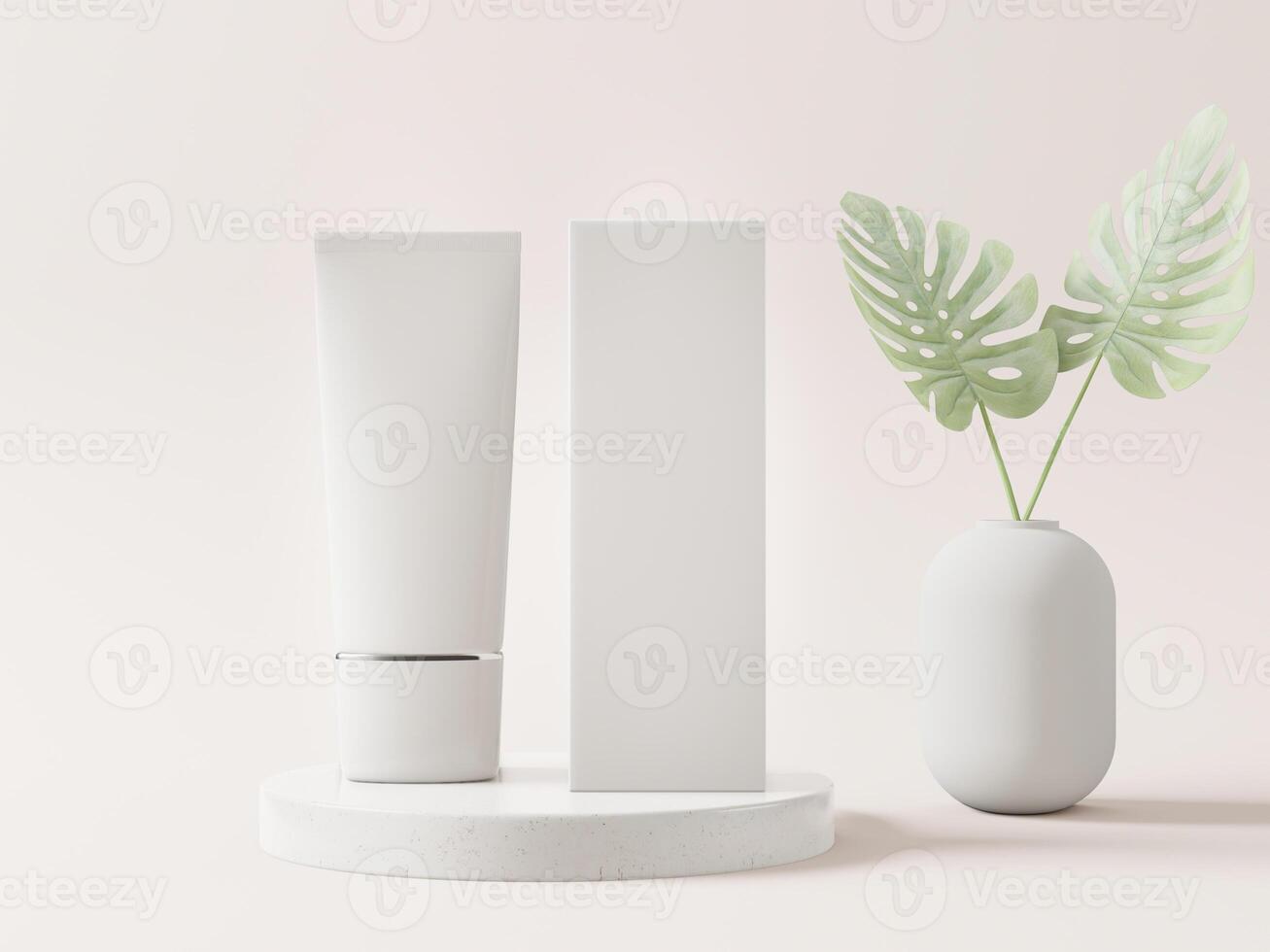 A mock up of realistic White blank cosmetic tube isolated on natural background, 3d rendering , 3D illustration photo