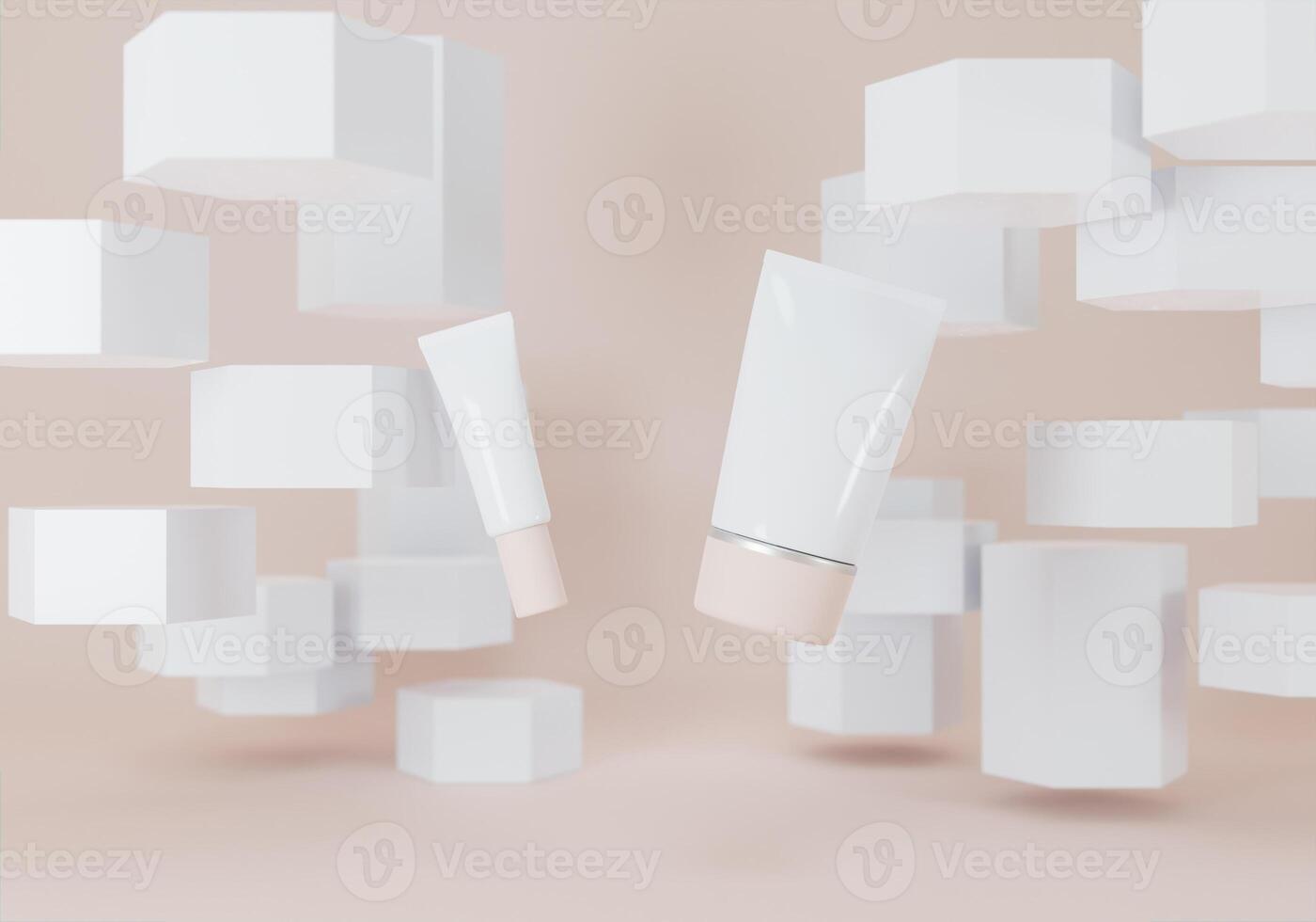 A mock up of realistic blank cosmetic tube isolated on bright pink background, 3d rendering , 3D illustration photo