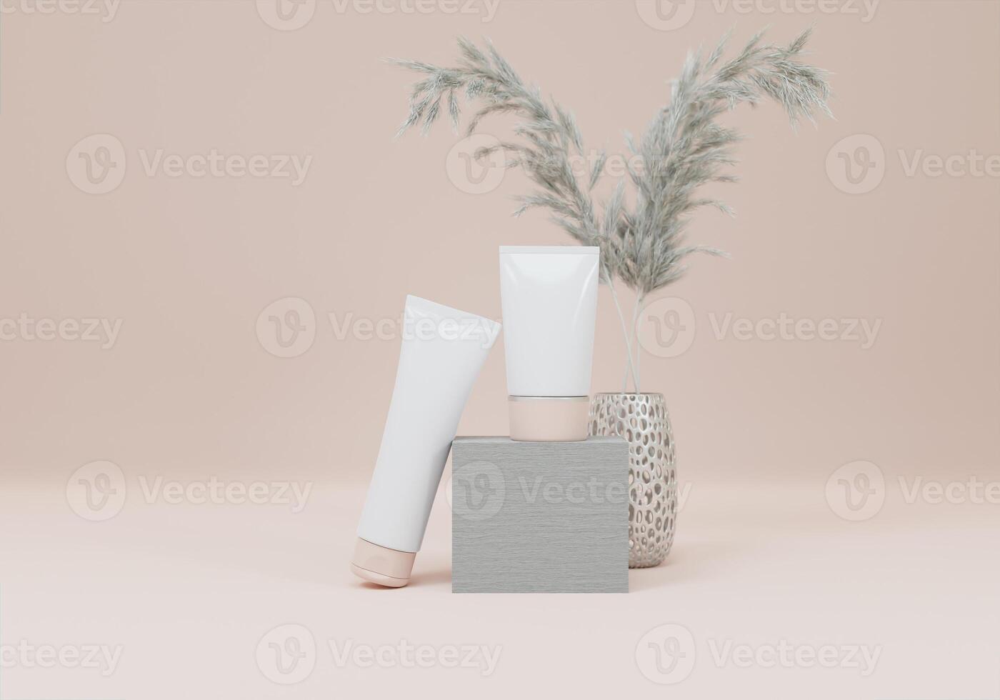 A mock up of realistic blank cosmetic tube isolated on bright pink background, 3d rendering , 3D illustration photo