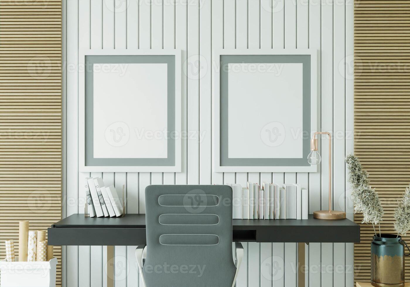 3D interior design workspace with mockup photo frame