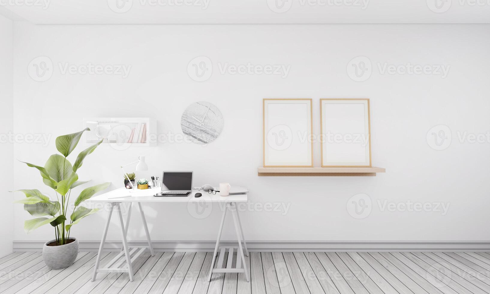 A set of desks and laptop placed on top photo