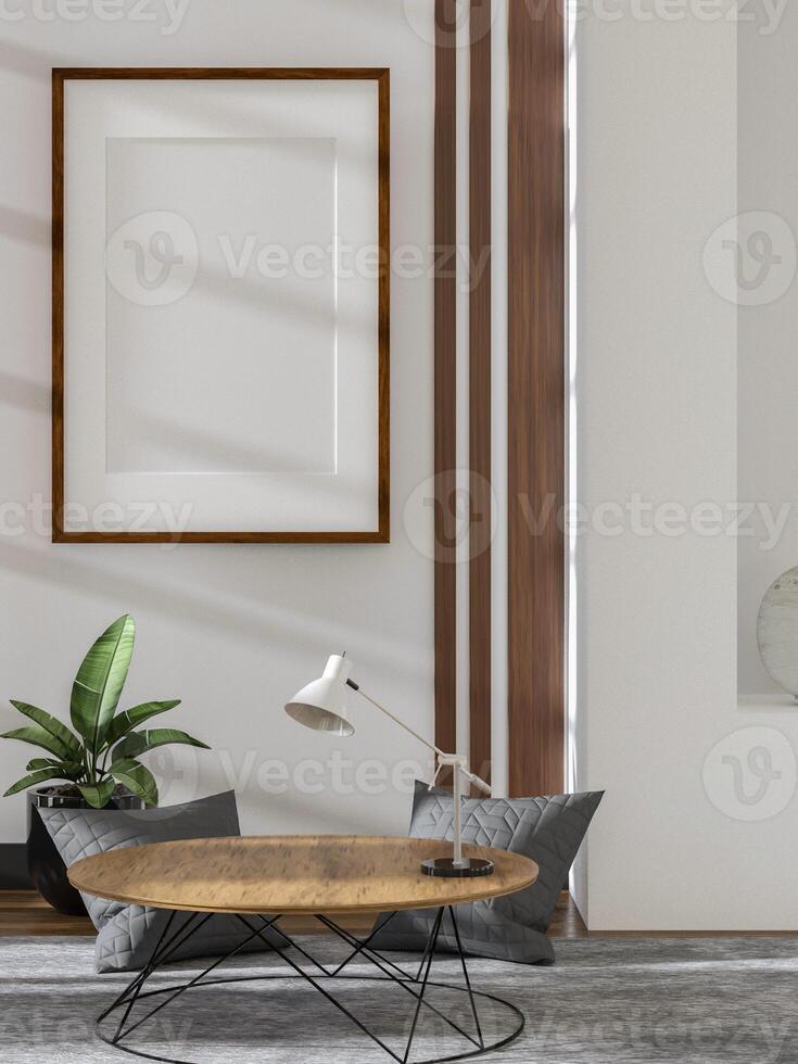 3D illustration Mockup photo frame in living room rendering