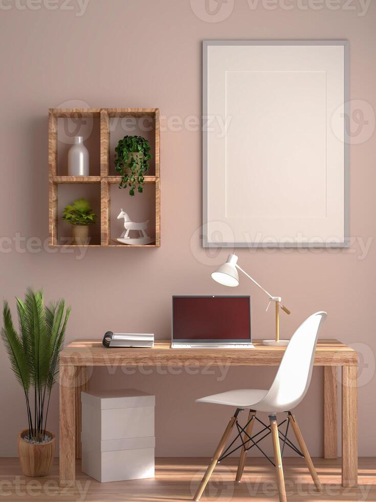 3D illustration Mockup photo frame in living room rendering