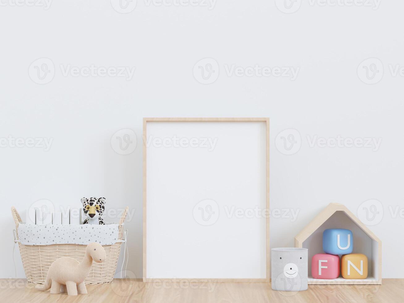 3D mockup photo frame in chidren room rendering