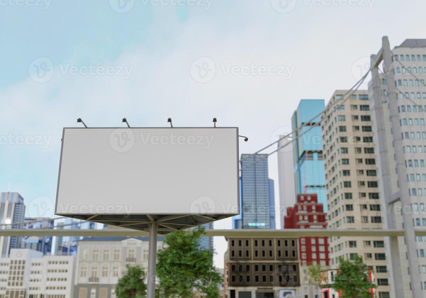 3D mockup blank billboard in downtown rendering photo