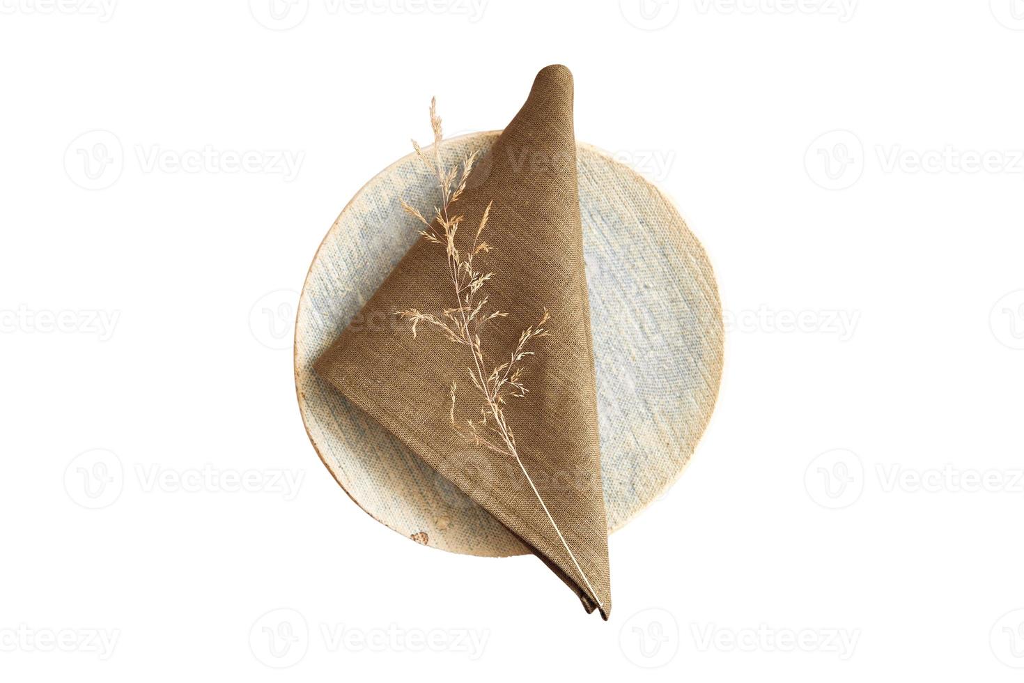 370 Beige napkin and plate isolated on a transparent background photo