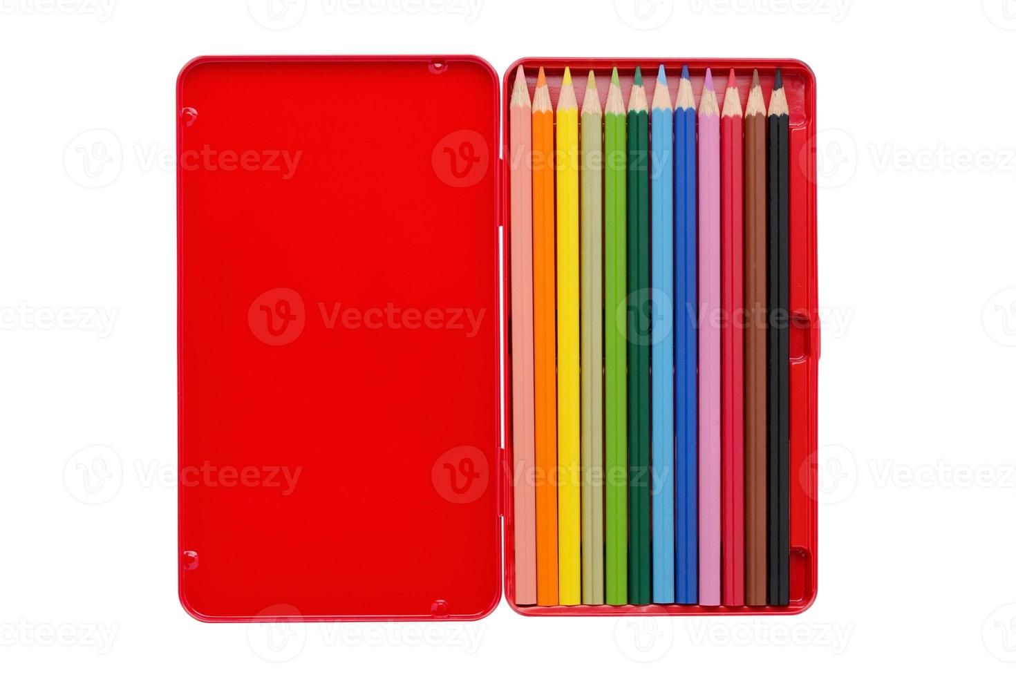 3850 Red case with colored pencils isolated on a transparent background photo